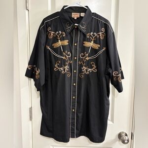 Dragonfly Men’s Vintage Jimi Hendrix Western Embroidered Black Snap Pearl Button